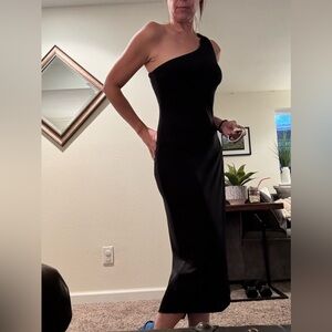 Express Black One-Shoulder Dress with slit
